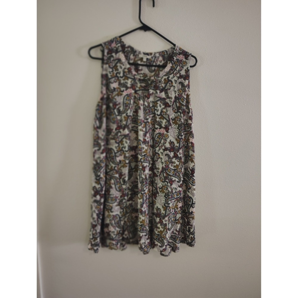 Jodifl Womens‎ Large Sleeveless Paisley Floral Print Flowy Blouse Multicolor Top